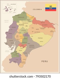 Ecuador - vintage map and flag - High Detailed Vector Illustration