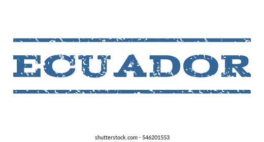 Ecuador watermark stamp. Text caption between horizontal parallel lines with grunge design style. Rubber seal stamp with dust texture. Vector cobalt color ink imprint on a white background.