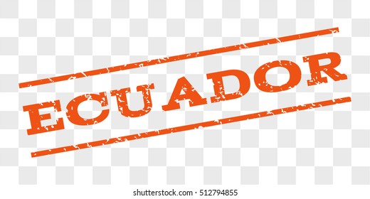 Ecuador watermark stamp. Text tag between parallel lines with grunge design style. Rubber seal stamp with dust texture. Vector orange color ink imprint on a chess transparent background.