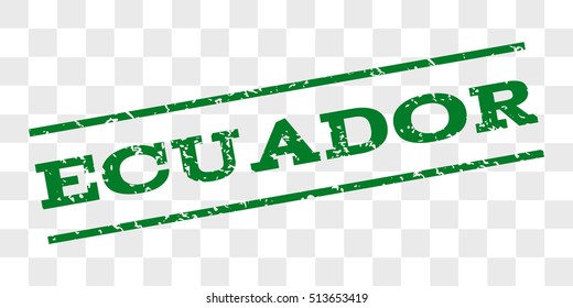 Ecuador watermark stamp. Text tag between parallel lines with grunge design style. Rubber seal stamp with dirty texture. Vector green color ink imprint on a chess transparent background.