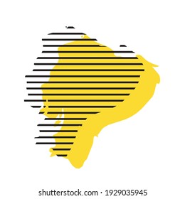 Ecuador - yellow country silhouette with shifted black stripes. Memphis Milano style design. Slimple flat vector map.