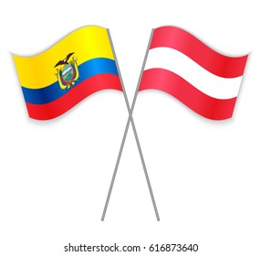 Ecuadorian and Austrian crossed flags. Ecuador combined with Austria isolated on white. Language learning, international business or travel concept.