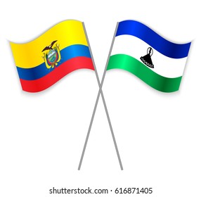 Ecuadorian and Basotho crossed flags. Ecuador combined with Lesotho isolated on white. Language learning, international business or travel concept.