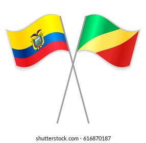 Ecuadorian and Congolese crossed flags. Ecuador combined with Republic of the Congo isolated on white. Language learning, international business or travel concept.