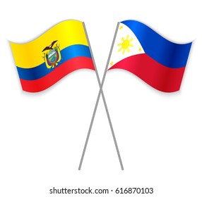 Ecuadorian and Filipino crossed flags. Ecuador combined with Philippines isolated on white. Language learning, international business or travel concept.