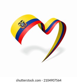 Ecuadorian flag heart shaped ribbon. Vector illustration.