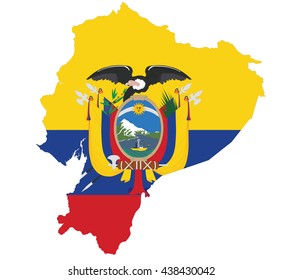  Ecuadorian flag and map isolated on white background.