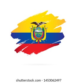 Ecuadorian flag. Vector illustration on white background. Brush strokes drawn by hand. Ecuador Independence Day.