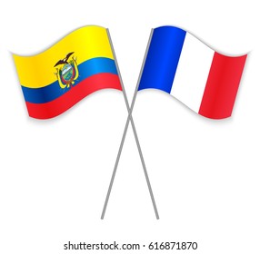 Ecuadorian and French crossed flags. Ecuador combined with France isolated on white. Language learning, international business or travel concept.