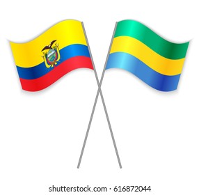 Ecuadorian and Gabonese crossed flags. Ecuador combined with Gabon isolated on white. Language learning, international business or travel concept.