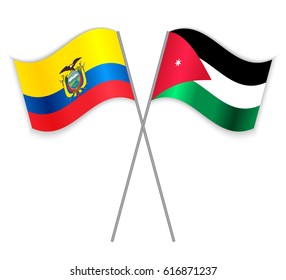 Ecuadorian and Jordanian crossed flags. Ecuador combined with Jordan isolated on white. Language learning, international business or travel concept.