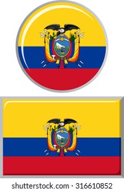 Ecuadorian round and square icon flag. Vector illustration Eps 8.