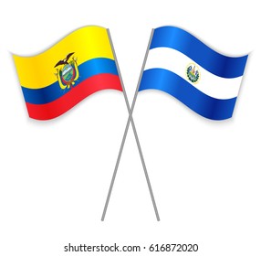 Ecuadorian and Salvadoran crossed flags. Ecuador combined with El Salvador isolated on white. Language learning, international business or travel concept.