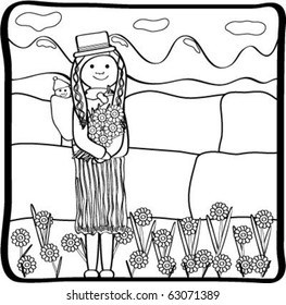 Ecuadorian scene mother with baby in line art