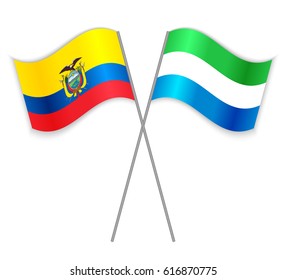 Ecuadorian and Sierra Leonean crossed flags. Ecuador combined with Sierra Leone isolated on white. Language learning, international business or travel concept.