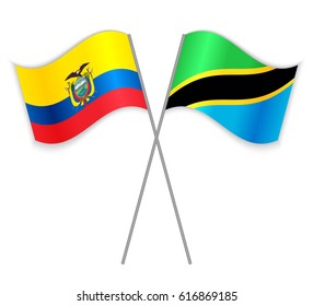 Ecuadorian and Tanzanian crossed flags. Ecuador combined with Tanzania isolated on white. Language learning, international business or travel concept.
