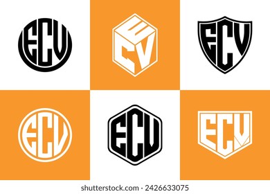 ECV initial letter geometric shape icon logo design vector. monogram, lettermark, circle, polygon, shield, symbol, emblem, elegant, abstract, wordmark, sign, art, typography, icon, geometric, shape