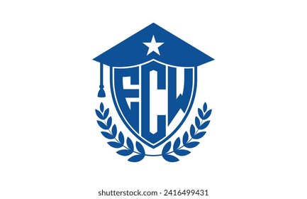 ECW initial letter academic logo design vector template. monogram, abstract, school, college, university, graduation, symbol, shield, model, institute, educational, coaching canter, tech, sign, badge