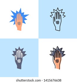 Eczema hand icon set in flat and line style. Allergic itchy scratches symbol. Medical vector illustration.