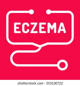 Eczema. Stethoscope icon. Flat vector illustration on red background.