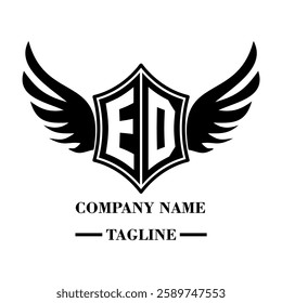 ED A bold winged shield emblem with customizable initials A-Z. Sleek black-and-white vector, perfect for branding, sports teams, motorcycle clubs, gaming,apparel and High-quality
