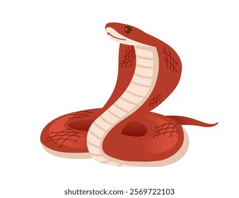 ed cobra coiled with its hood raised and tongue out. Simple cartoon animal design. Great for reptile or wildlife images. Vector illustration isolated on white background