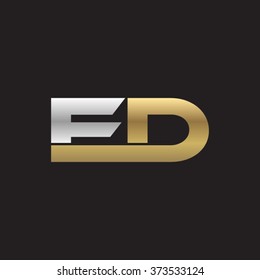 ED company linked letter logo golden silver black background