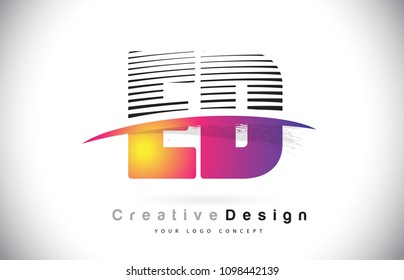 ED E D Letter Logo Design With Creative Lines and Swosh in Purple Brush Color Vector Illustration.