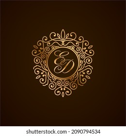 ED initial letter luxury monogram logo, elegant ornamen jewelry, emblem of love shape heart