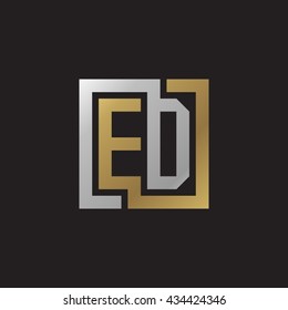 ED initial letters looping linked square elegant logo golden silver black background