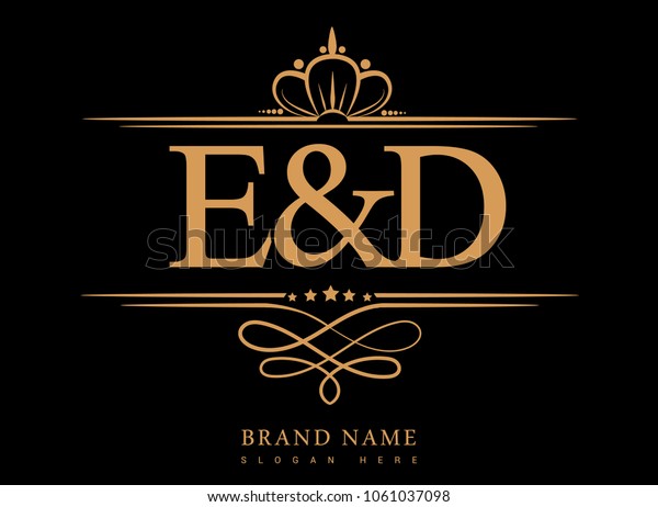 E&D Initial logo, Ampersand initial logo\
gold with crown and classic\
pattern