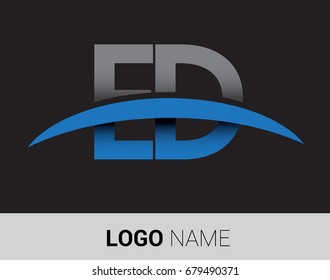 ED initial logo company name colored grey and blue swoosh design.
