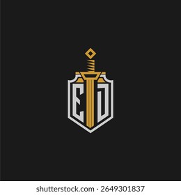 ED monograma inicial para imagem de escudo e espada