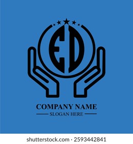 ED initials held within hands, symbolizing trust and protection. The circle represents unity, while stars highlight excellence and ambition.