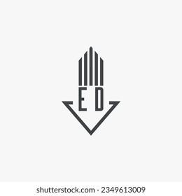Indicaciones del material del logotipo inmobiliario de ED. vector de logotipo