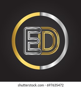 ED Letter logo in a circle. gold and silver colored. Vector design template elements for your business or company identity.