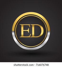 ED Letter logo in a circle, gold and silver colored. Vector design template elements for your business or company identity.