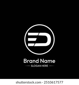 Diseño de logotipo de letra ED. Fondo negro.