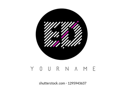 ED Letter Logo Design with White Lines and Black Circle Vector Illustration