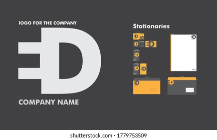 Diseño del logotipo de marca ED para empresas y artículos fijos como tarjetas de visita, cubiertas de sobres y cabezal de letra. 