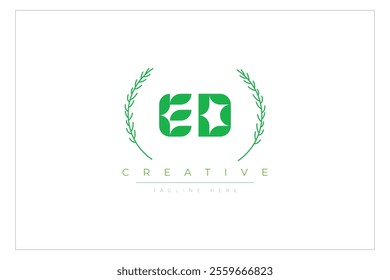 ED letters eco logo with leaf. Fresh nature and healthy leaf logo design.