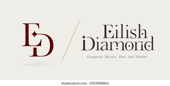 ED logo font and number. ci corporate identity modern luxury. Typography elegant beauty lettering serif italic fonts decorative brand wedding diamond jewelry logos. vector illustration