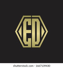 ED-Logo-Monogramm mit hexagonaler, abgerundeter Design-Vorlage mit goldener Farbe