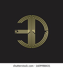 ED Logo monogram triple ribbon style line design template isolated with gold color