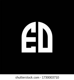 ED-Monogramm-Logo mit Kurvenform-Designvorlage isoliert auf schwarzem Hintergrund