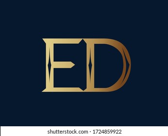 ED monogram logo. Letter e and letter d typographic icon.Serif lettering sign.Alphabet initials isolated on dark blue background.Modern,elegant,luxury style serif characters for company branding.