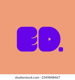 ED monogram logo signature. Alphabet initials icon. Abstract letter d, letter e symbol. Lettering sign. Modern design, web, tech, playful characters. Neon color bold font typography.