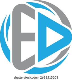 ED Play Button Logo Design. ED Lettermark Logo