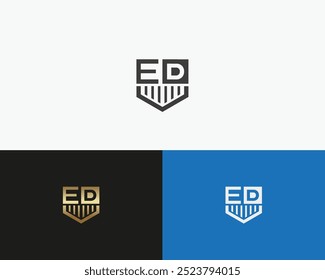 Modelo de logotipo de escudo ED, logotipo de ouro estilo minimalista moderno 