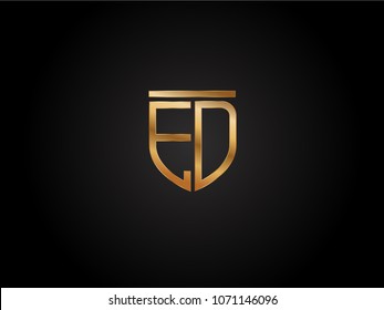 ED shield shape Letter Design in gold color